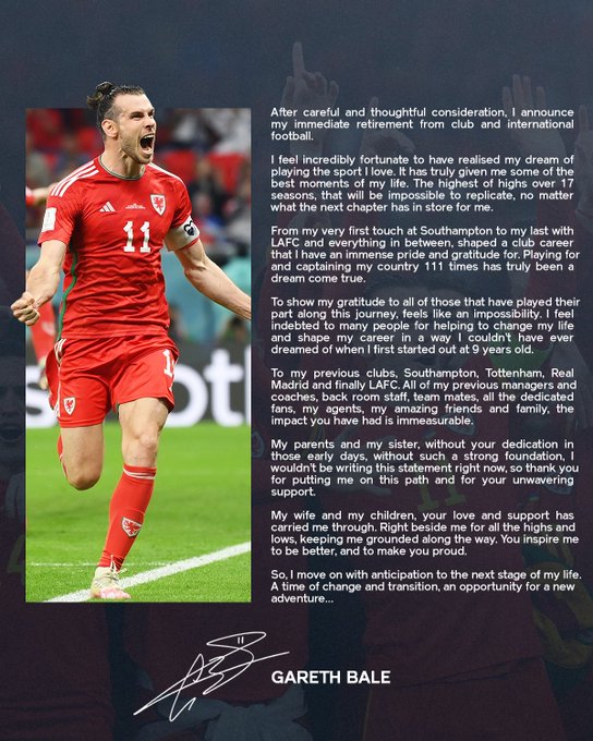 Gareth Bale Resmi Pensiun Dari Sepak Bola